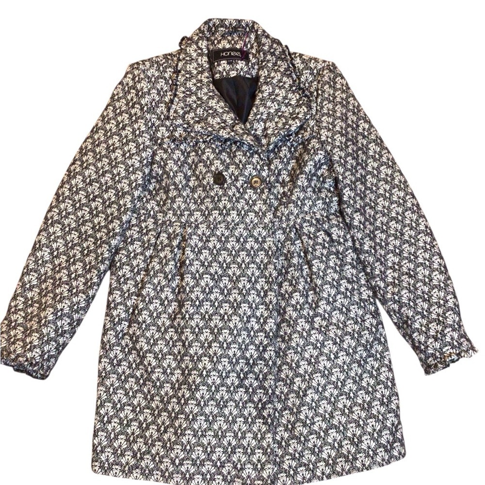 Honee Women’s Patterned Wool Blend Peacoat Jacket Size L Double Breasted Lined - Picture 9 of 11